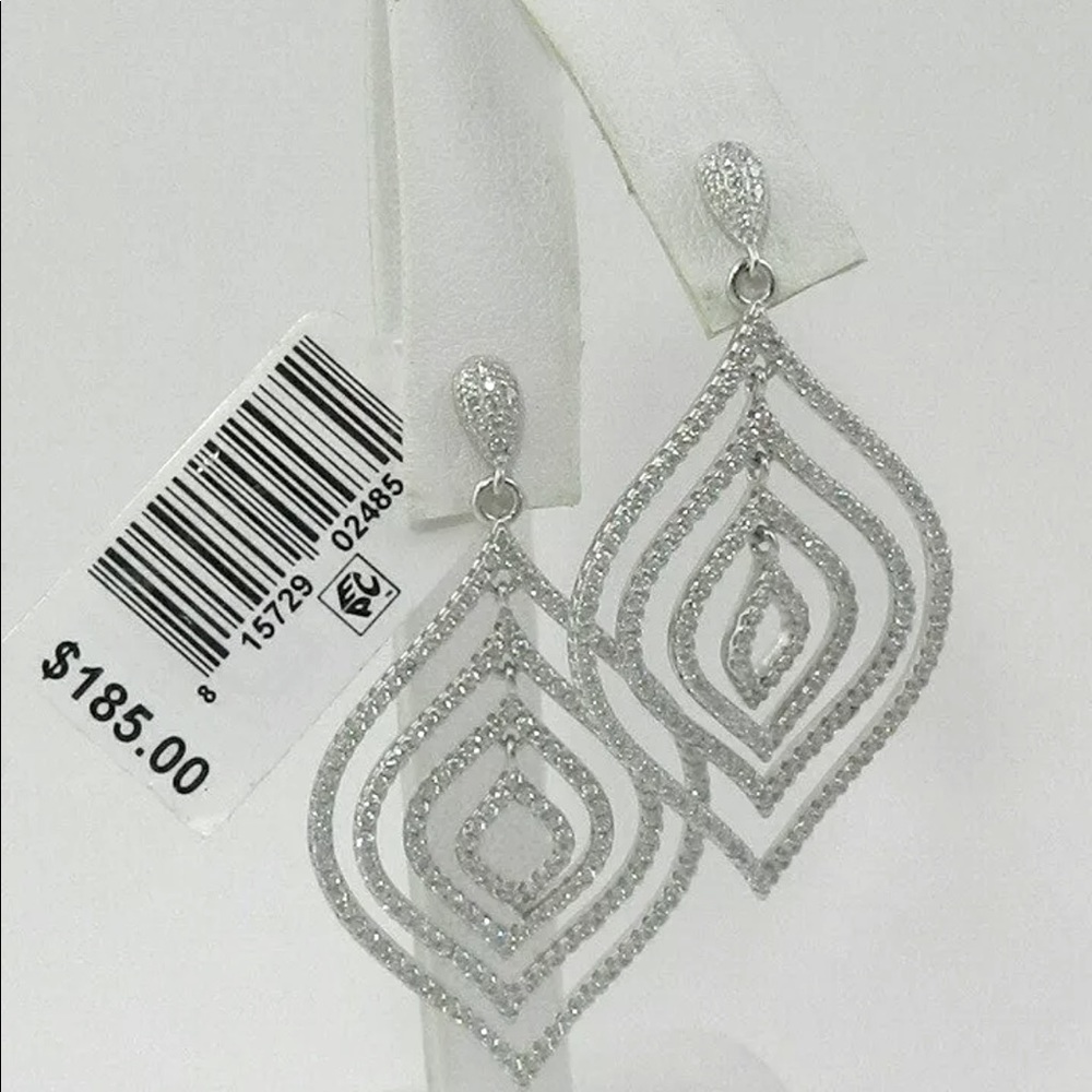 TIARA STERLING SILVER AND CUBIC ZIRCONIA ORBITAL DROP EARRINGS - Picture 2 of 4